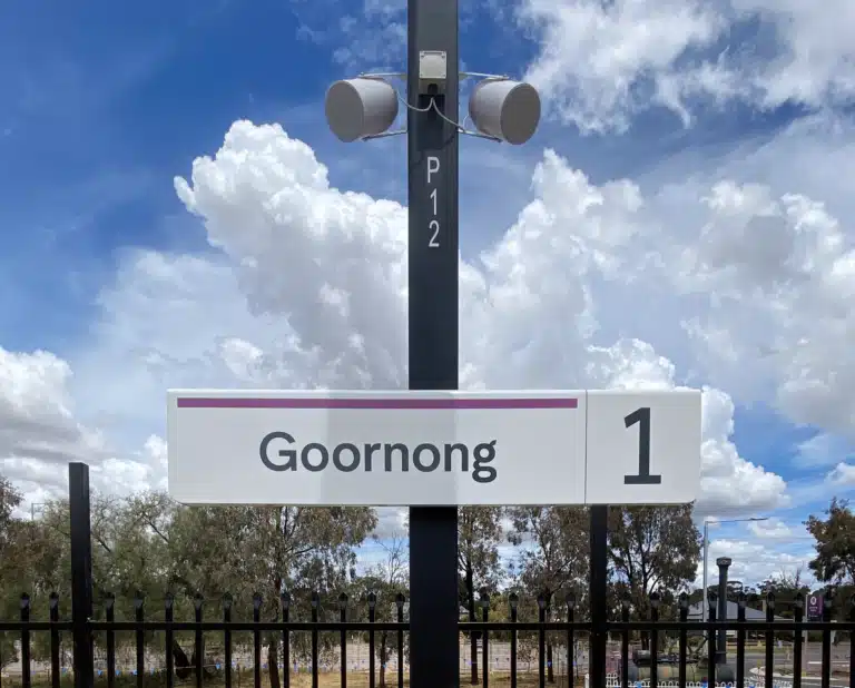 Goornong VIC platform ID Rail Signage